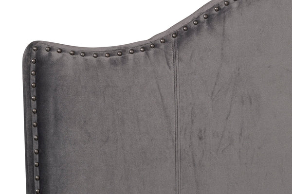 English Elm Modern Carlow Queen Bed Velvet Upholstered Camelback Headboard with Nailhead Trim and Solid Wood Frame Gray 85.25 L x 12.75 W x 11 H B011S00881