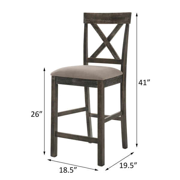 English Elm Tan Linen Counter Height Stool Set with Cross Back and Weathered Oak Legs—Durable Elegant Seating for Kitchens Grey B062P181295