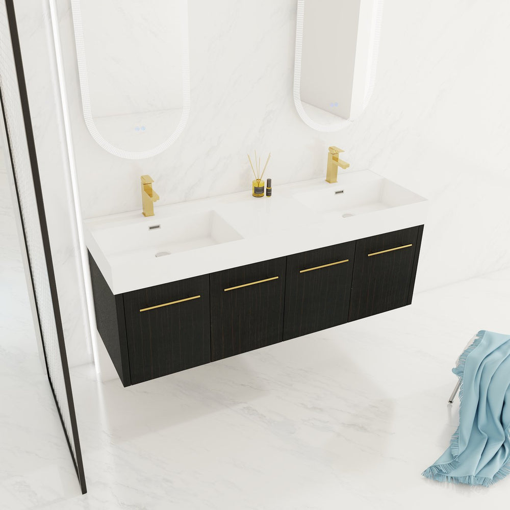 English Elm 60 Inch Wall-Mounted Bathroom Vanity With Double Resin Sink, Soft-Close Hinges, Eco-Friendly Design W999S00161