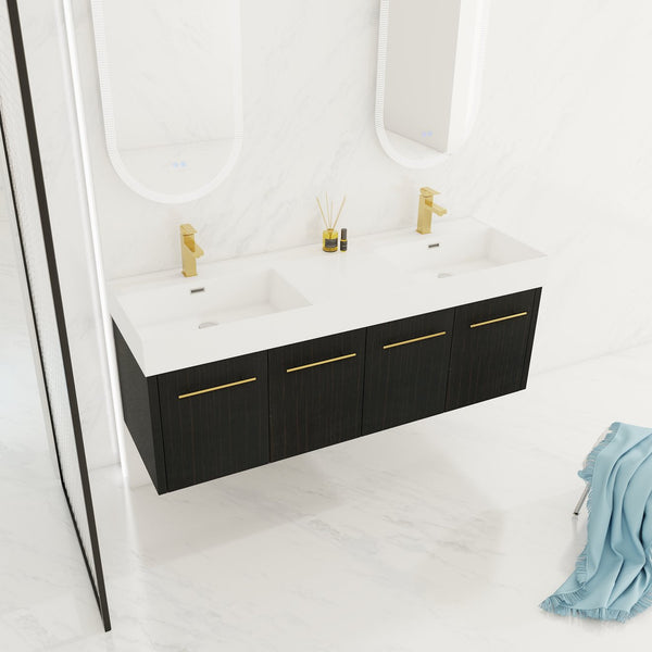 English Elm 60 Inch Wall-Mounted Bathroom Vanity With Double Resin Sink, Soft-Close Hinges, Eco-Friendly Design W999S00161