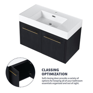 English Elm 36 Inch Wall-Mounted Bathroom Vanity With Soft-Close Doors, Thick Resin Sink, Easy Installation W999S00159
