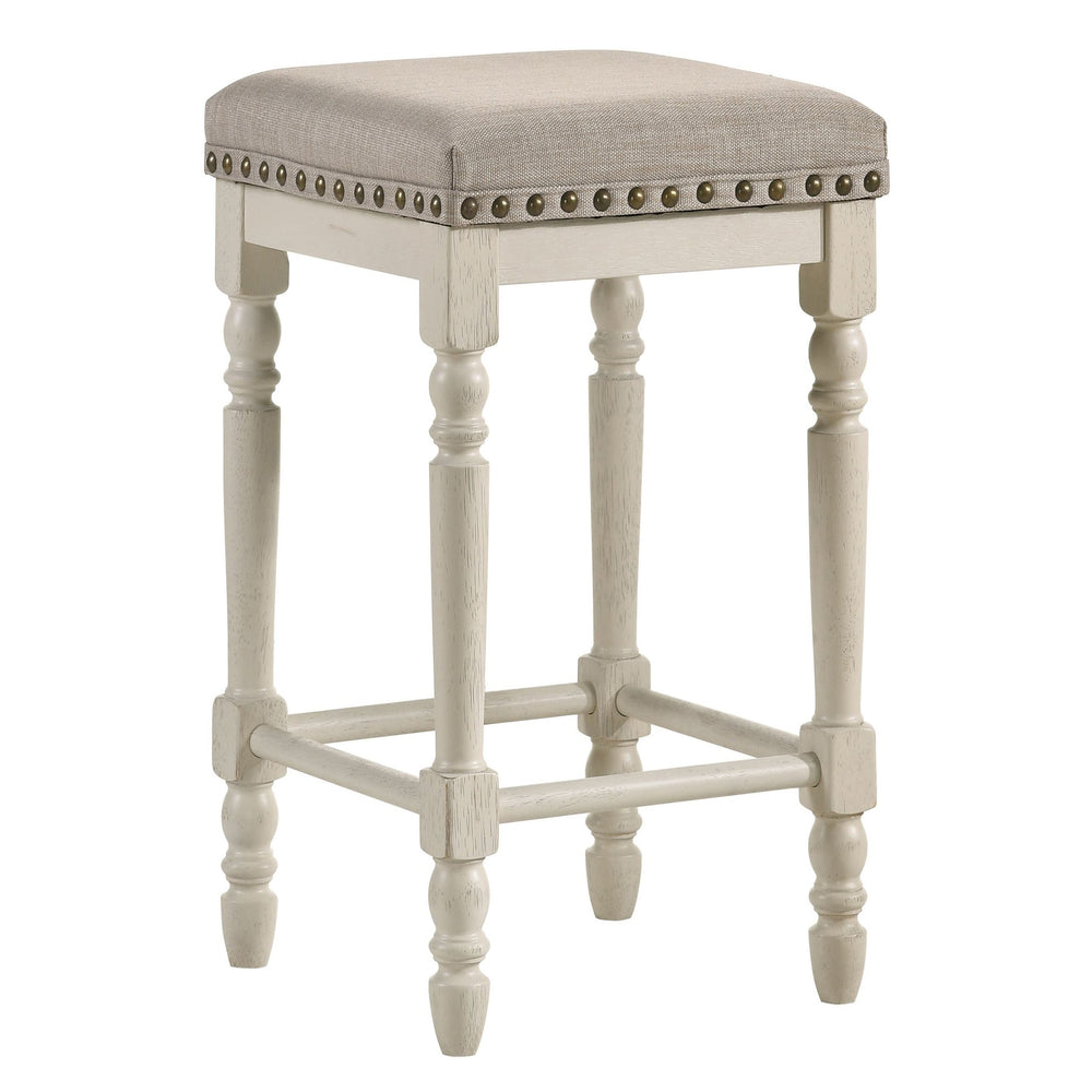 English Elm Tan Counter Height Stools Set of 2 – Rustic Antique White Frame, Weathered Oak Legs, Cozy Beige Upholstery, Comfort B062P181301