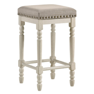 English Elm Tan Counter Height Stools Set of 2 – Rustic Antique White Frame, Weathered Oak Legs, Cozy Beige Upholstery, Comfort B062P181301