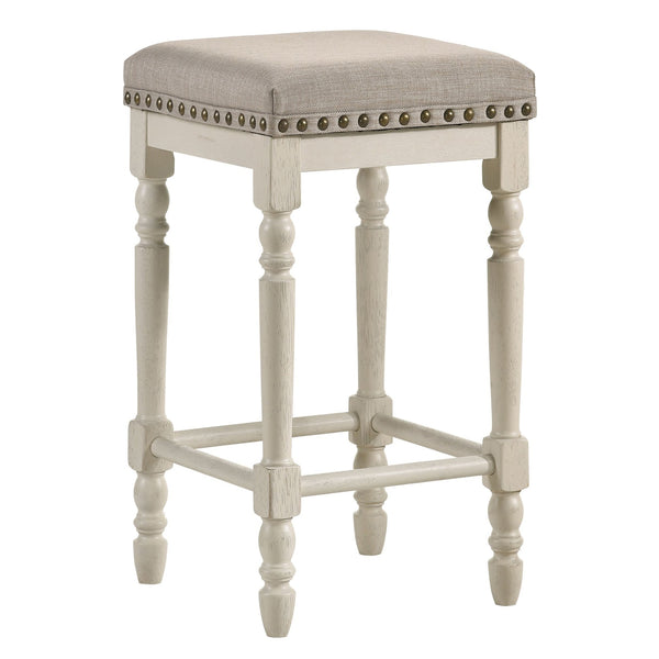 English Elm Tan Counter Height Stools Set of 2 – Rustic Antique White Frame, Weathered Oak Legs, Cozy Beige Upholstery, Comfort B062P181301