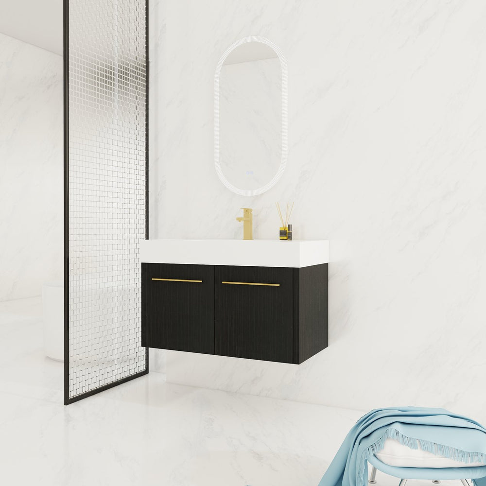 English Elm 36 Inch Wall-Mounted Bathroom Vanity With Soft-Close Doors, Thick Resin Sink, Easy Installation W999S00159