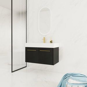 English Elm 36 Inch Wall-Mounted Bathroom Vanity With Soft-Close Doors, Thick Resin Sink, Easy Installation W999S00159