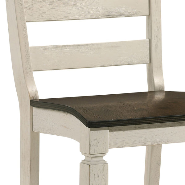 English Elm Oak Counter Height Stools Set of 2 - Oak & Antique White Wood, Slatted Back, Footrest, Durable Comfort B062P181302