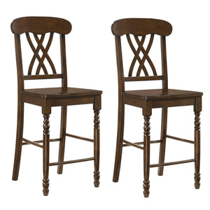 English Elm Walnut Scooped Seat Counter Stools Set of 2 with XX Backrests, Turned Legs & Footrest Comfort 92" B062P181307