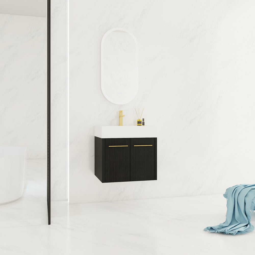 English Elm 24 Inch Wall-Mounted Bathroom Vanity With Thick Resin Sink, Soft-Close Doors & Space-Saving Design W999S00157