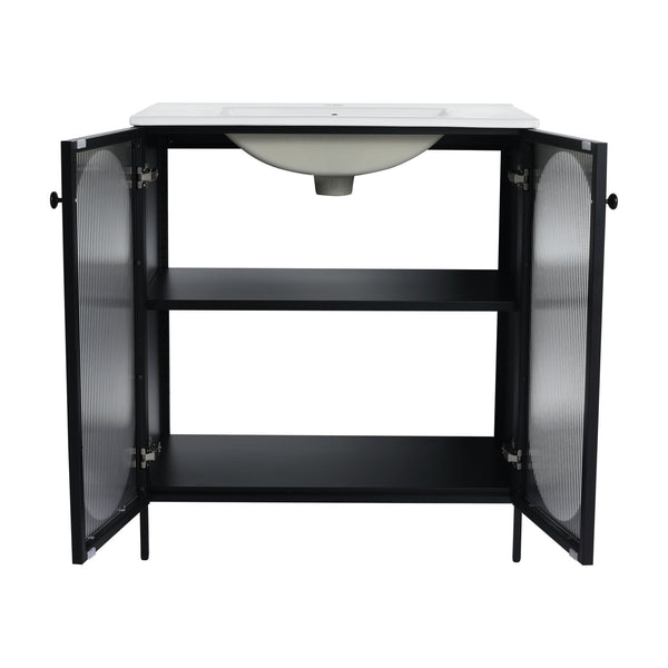 English Elm 30 Inch Freestanding Bathroom Vanity With Durable Ceramic Sink & Customizable Storage Solutions W999S00163