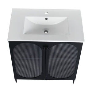 English Elm 30 Inch Freestanding Bathroom Vanity With Durable Ceramic Sink & Customizable Storage Solutions W999S00163