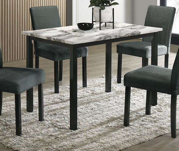 English Elm Charcoal 5pc Dining Set with Faux Marble Top & Upholstered Wool Chairs — Modern Cushioned Elegance B011S00884