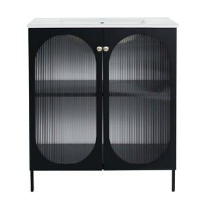 English Elm 30 Inch Freestanding Bathroom Vanity With Durable Ceramic Sink & Customizable Storage Solutions W999S00163