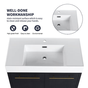 English Elm 36 Inch Wall-Mounted Bathroom Vanity With Soft-Close Doors, Thick Resin Sink, Easy Installation W999S00159