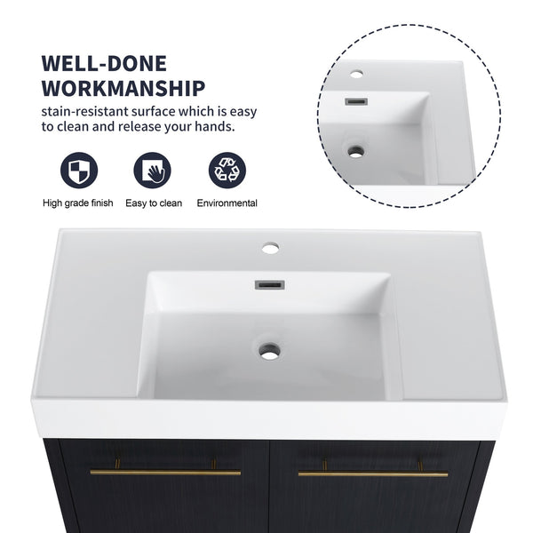 English Elm 36 Inch Wall-Mounted Bathroom Vanity With Soft-Close Doors, Thick Resin Sink, Easy Installation W999S00159