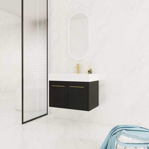 English Elm 30 Inch Wall-Mounted Bathroom Vanity With Thick Edged Resin Sink - Modern, Space-Saving Design! W999S00158