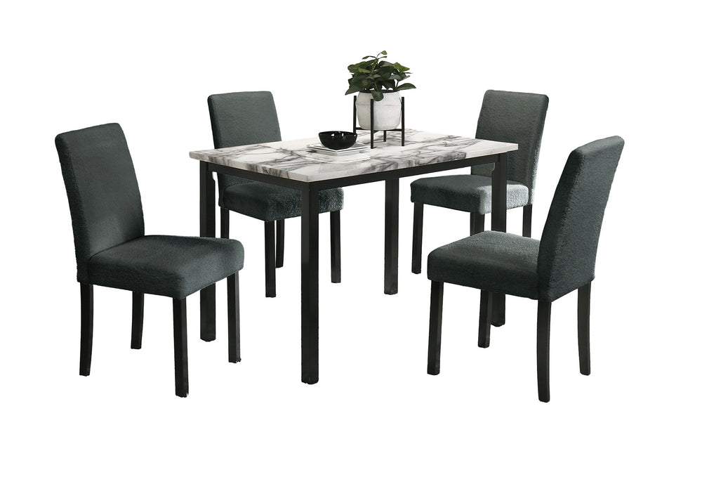 English Elm Charcoal 5pc Dining Set with Faux Marble Top & Upholstered Wool Chairs — Modern Cushioned Elegance B011S00884