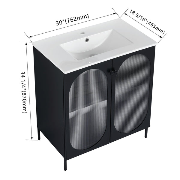 English Elm 30 Inch Freestanding Bathroom Vanity With Durable Ceramic Sink & Customizable Storage Solutions W999S00163