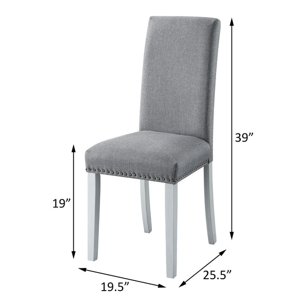 English Elm Grey Parson Chairs (Set of 2) in Grey Linen with Antique White Legs, Nailhead Trim, Sinuous Spring Comfort B062P182772