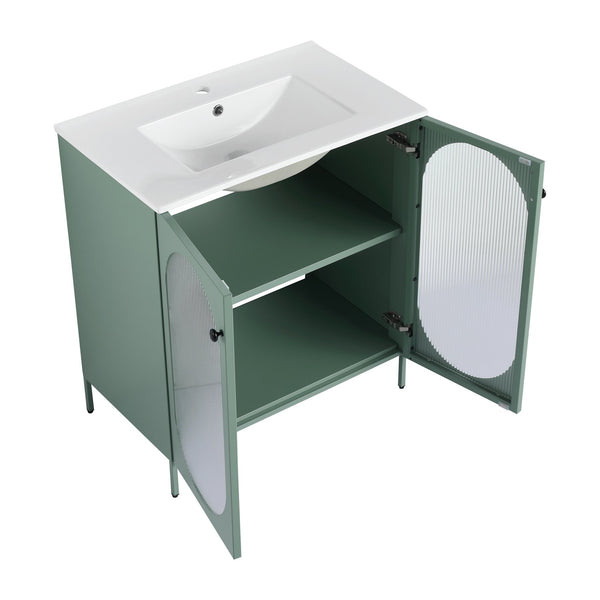 English Elm 30 Inch Freestanding Bathroom Vanity With Stylish Ceramic Sink, Adjustable Storage, And Modern Finish W999S00162
