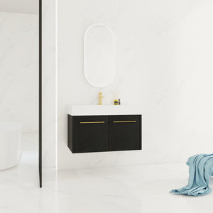 English Elm 36 Inch Wall-Mounted Bathroom Vanity With Soft-Close Doors, Thick Resin Sink, Easy Installation W999S00159