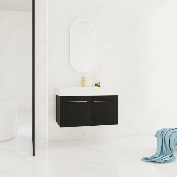 English Elm 36 Inch Wall-Mounted Bathroom Vanity With Soft-Close Doors, Thick Resin Sink, Easy Installation W999S00159