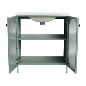 English Elm 30 Inch Steel Freestanding Bathroom Vanity Cabinet with Acrylic Doors and Adjustable Shelf W999P176007