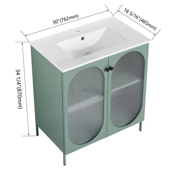 English Elm 30 Inch Freestanding Bathroom Vanity With Stylish Ceramic Sink, Adjustable Storage, And Modern Finish W999S00162