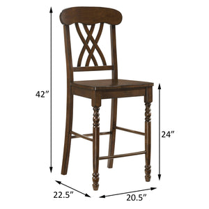 English Elm Walnut Scooped Seat Counter Stools Set of 2 with XX Backrests, Turned Legs & Footrest Comfort 92" B062P181307