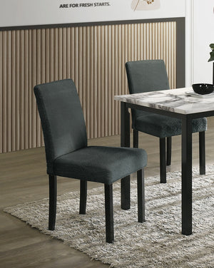 English Elm Charcoal 5pc Dining Set with Faux Marble Top & Upholstered Wool Chairs — Modern Cushioned Elegance B011S00884