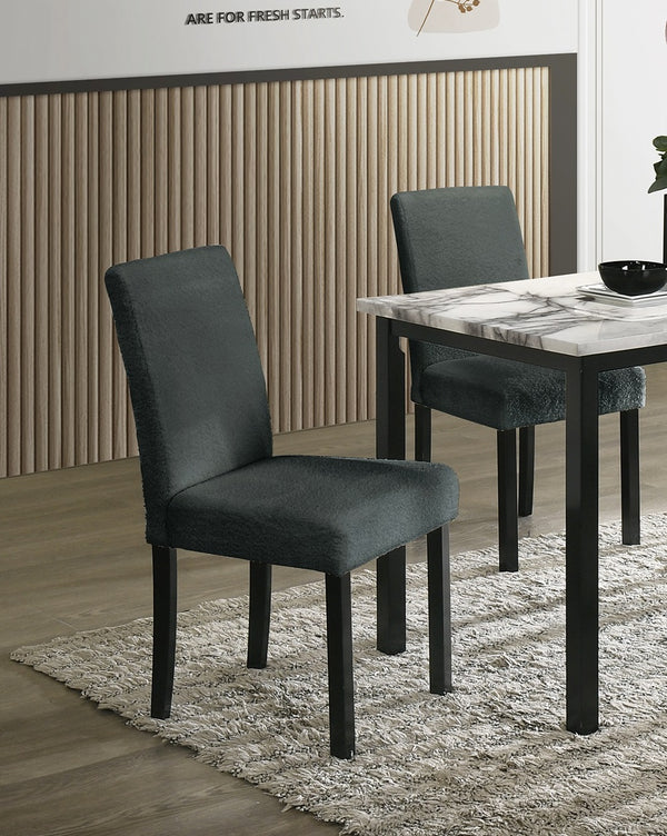 English Elm Charcoal 5pc Dining Set with Faux Marble Top & Upholstered Wool Chairs — Modern Cushioned Elegance B011S00884