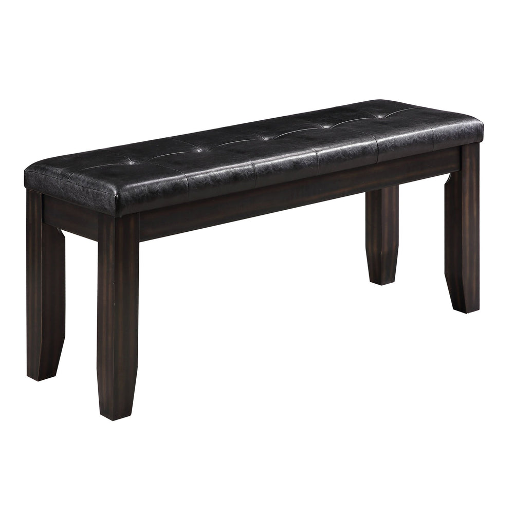 English Elm Black Tufted Cushion Bench in Espresso Finish — Compact Entryway Seating, Faux Leather, Durable Frame B062P181299