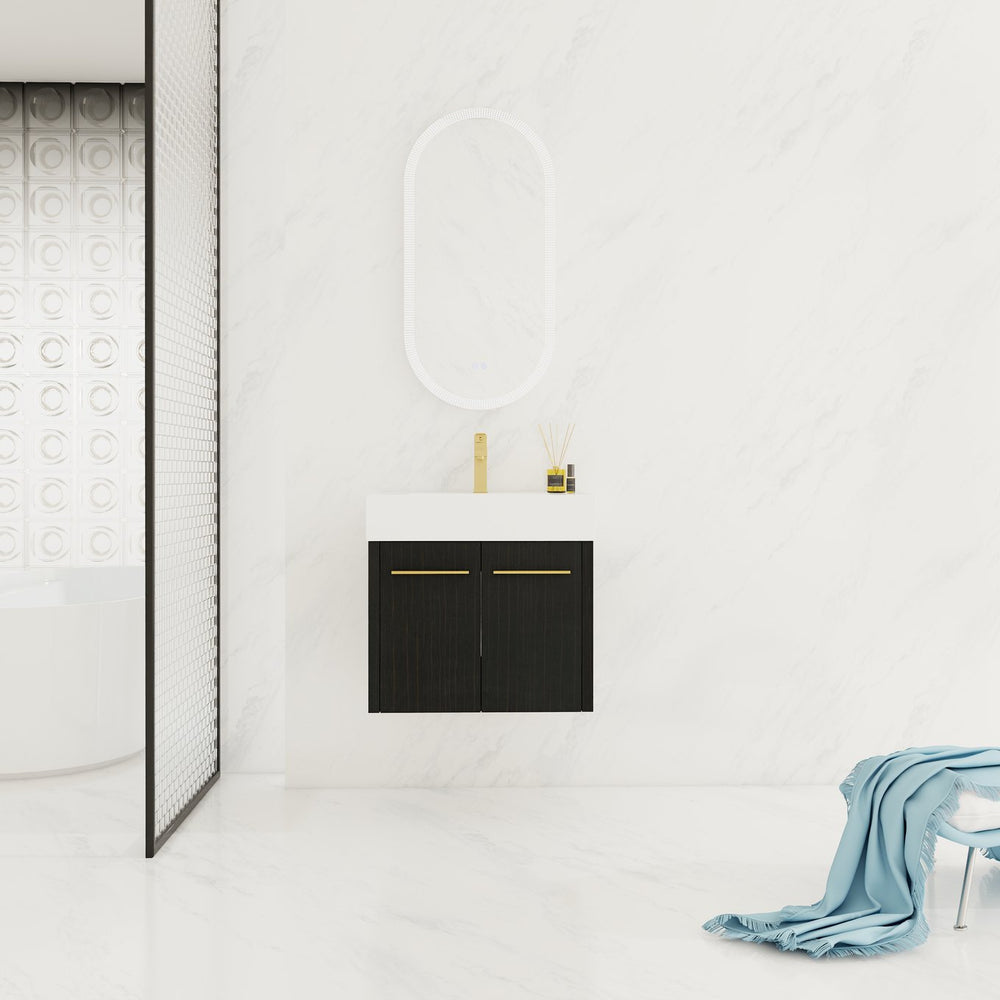 English Elm 24 Inch Wall-Mounted Bathroom Vanity With Thick Resin Sink, Soft-Close Doors & Space-Saving Design W999S00157