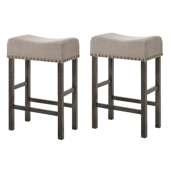 English Elm Tan Linen Counter Height Stool Set with Cross Back and Weathered Oak Legs—Durable Elegant Seating for Kitchens Tan B062P181296