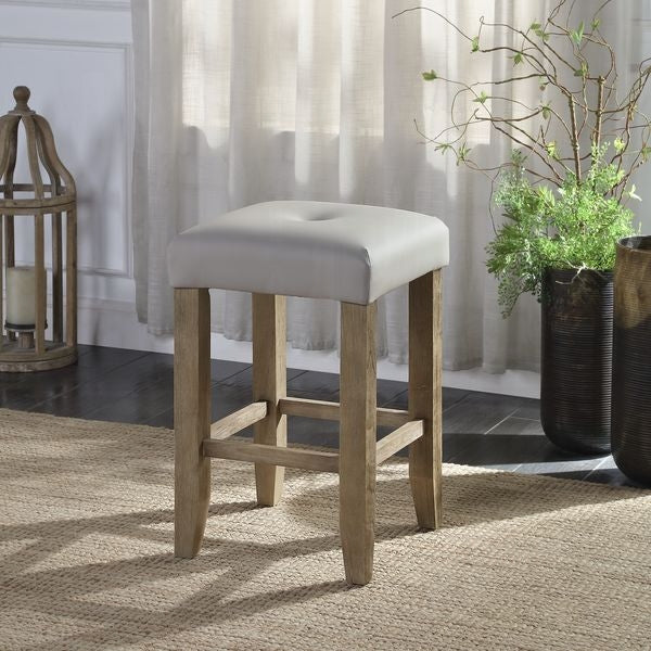 English Elm Grey Faux Leather Counter Stools Set of 2 — Button-Tufted Seats, Oak Tapered Legs, Built-In Footrest Comfort B062P181306