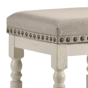 English Elm Tan Counter Height Stools Set of 2 – Rustic Antique White Frame, Weathered Oak Legs, Cozy Beige Upholstery, Comfort B062P181301