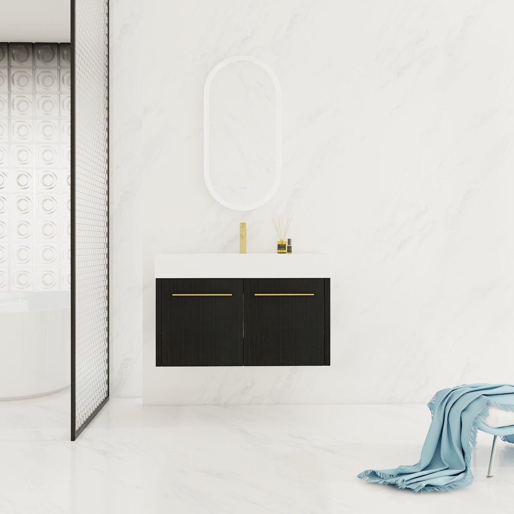 English Elm 36 Inch Wall-Mounted Bathroom Vanity With Soft-Close Doors, Thick Resin Sink, Easy Installation W999S00159