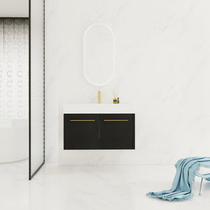 English Elm 36 Inch Wall-Mounted Bathroom Vanity With Soft-Close Doors, Thick Resin Sink, Easy Installation W999S00159