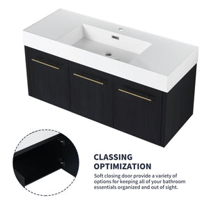 English Elm 48 Inch Wall-Mounted Bathroom Vanity With Thick Resin Sink, Soft-Close Doors, Kd Package Included W999S00160