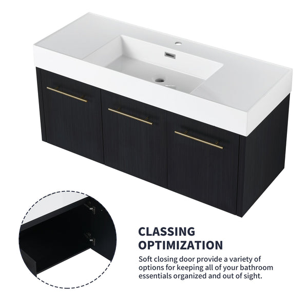 English Elm 48 Inch Wall-Mounted Bathroom Vanity With Thick Resin Sink, Soft-Close Doors, Kd Package Included W999S00160
