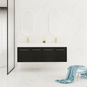 English Elm 60 Inch Wall-Mounted Bathroom Vanity With Double Resin Sink, Soft-Close Hinges, Eco-Friendly Design W999S00161