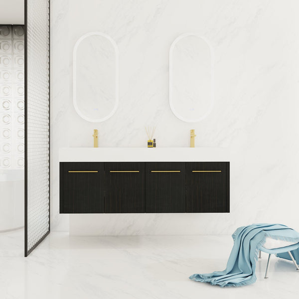 English Elm 60 Inch Wall-Mounted Bathroom Vanity With Double Resin Sink, Soft-Close Hinges, Eco-Friendly Design W999S00161