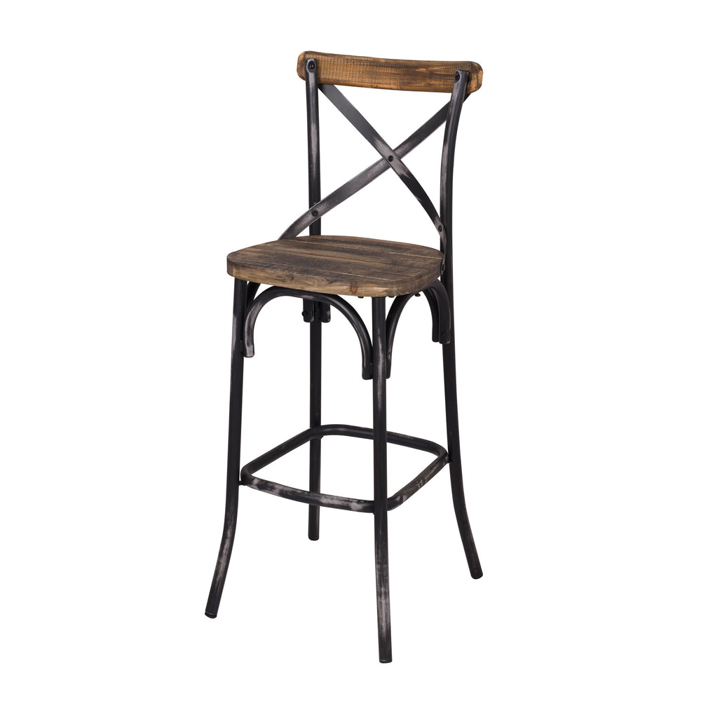 English Elm Antique Metal X-Back Bar Stool with Oak Slats, Splayed Legs and Footrest for Rustic Kitchen Counter Black+Brown B062P181304