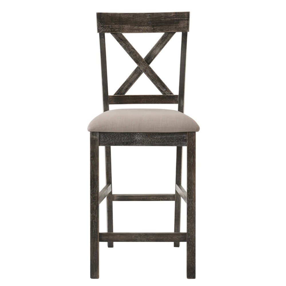 English Elm Tan Linen Counter Height Stool Set with Cross Back and Weathered Oak Legs—Durable Elegant Seating for Kitchens Grey B062P181295