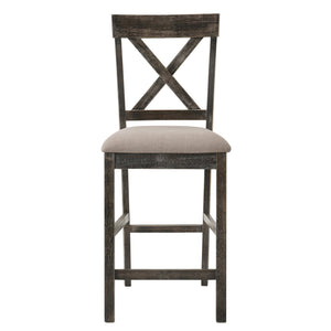 English Elm Tan Linen Counter Height Stool Set with Cross Back and Weathered Oak Legs—Durable Elegant Seating for Kitchens Grey B062P181295