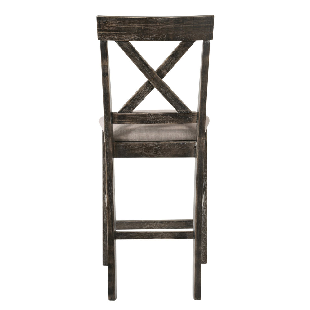 English Elm Tan Linen Counter Height Stool Set with Cross Back and Weathered Oak Legs—Durable Elegant Seating for Kitchens Grey B062P181295