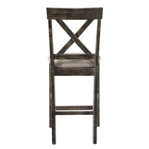 English Elm Tan Linen Counter Height Stool Set with Cross Back and Weathered Oak Legs—Durable Elegant Seating for Kitchens Grey B062P181295