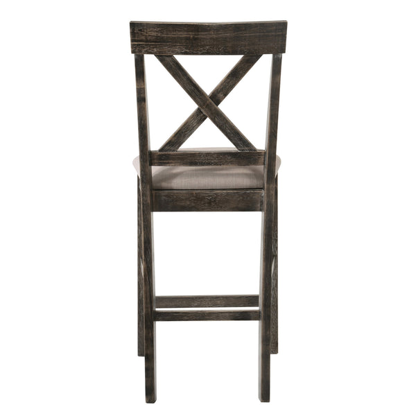 English Elm Tan Linen Counter Height Stool Set with Cross Back and Weathered Oak Legs—Durable Elegant Seating for Kitchens Grey B062P181295