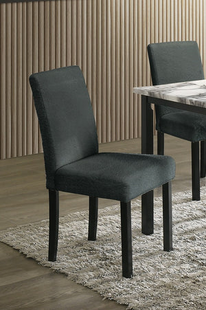 English Elm Charcoal 5pc Dining Set with Faux Marble Top & Upholstered Wool Chairs — Modern Cushioned Elegance B011S00884