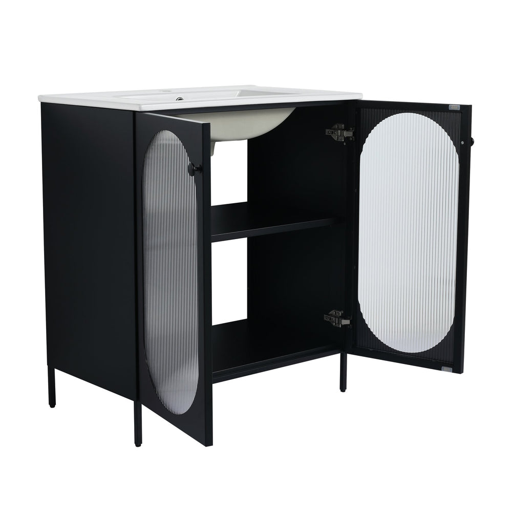 English Elm 30 Inch Freestanding Bathroom Vanity With Durable Ceramic Sink & Customizable Storage Solutions W999S00163